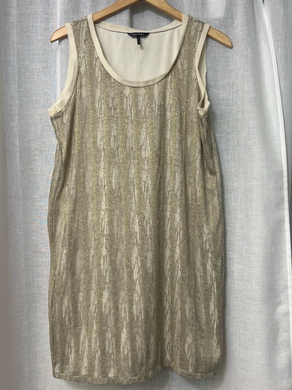 Daisy Fuentes Metallic Gold and Cream Sleeveless Mini Dress